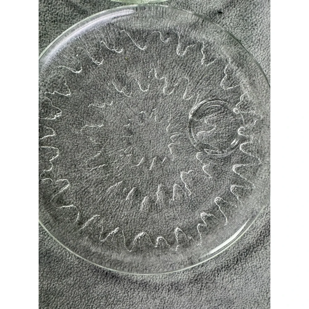 Vintage Sunburst Snack Set Sparkling Crystal Glass 4 Plates 4‎ Cups Original Box